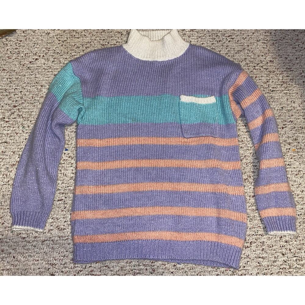 Vintage 90s Gitano Knit Womens Pastel Metallic Artsy Mock Neck Sweater Size M
